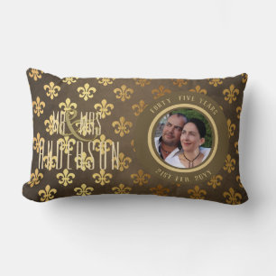 PHOTO Wedding Anniversary ANY Bronze Gold Ornate Lumbar Cushion