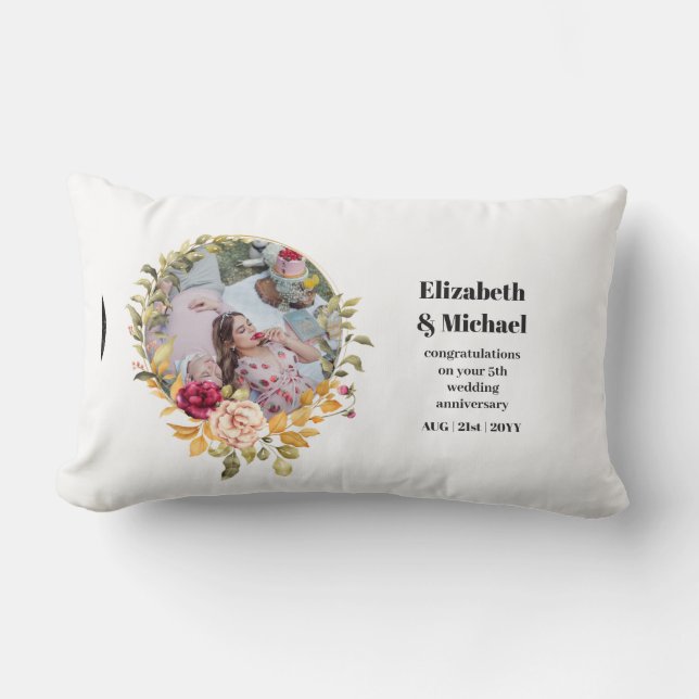 Photo Wedding Anniversary Gift Any Milestone Flora Lumbar Cushion (Front)