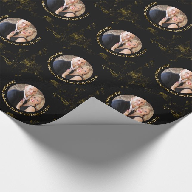 PHOTO Wedding Anniversary GIFT WRAP black gold (Corner)