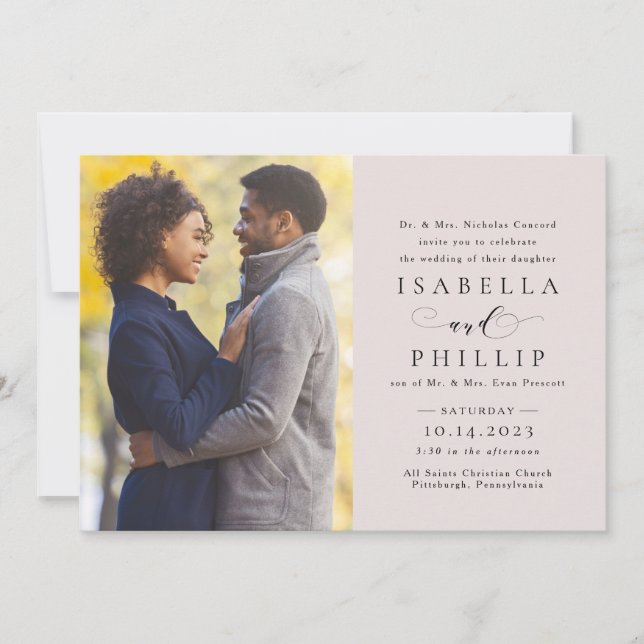 Photo wedding blush pink formal elegant invitation (Front)