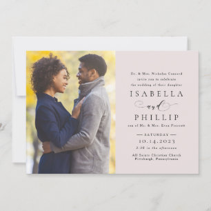 Photo wedding blush pink formal elegant invitation