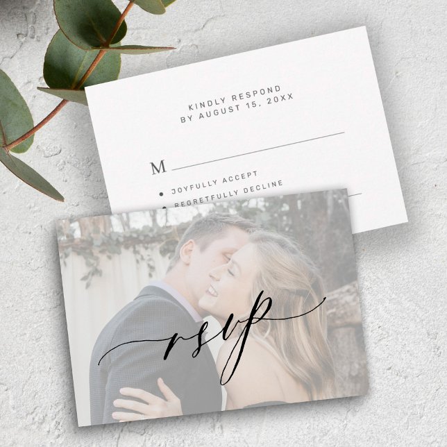 Photo wedding calligraphy script modern RSVP card (Creator Uploaded)
