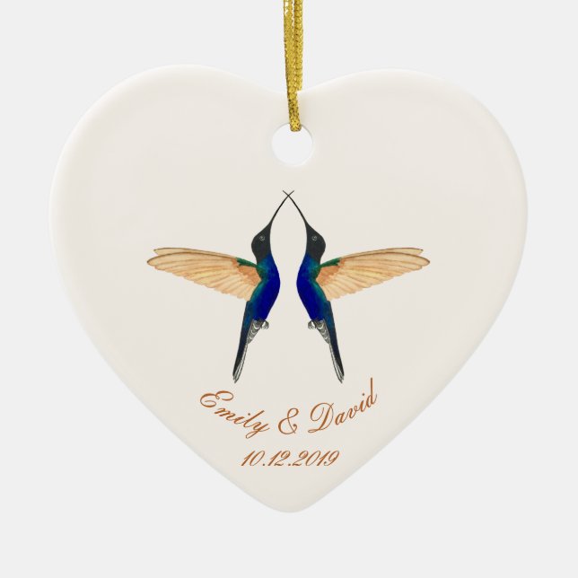 Photo Wedding Coronet Hummingbirds Ceramic Tree Decoration (Front)