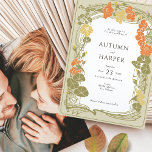 Photo Wedding Elegant Floral Nuptial Fall Foliage Invitation<br><div class="desc">This exquisite wedding invitation card is a testament to classic elegance and timeless design. Printed on high-quality textured paper, the invite features an intricate botanical motif that gracefully frames the content. Rich, warm colours dance across the card, with shades of burnt orange, mustard yellow, and olive green creating a visual...</div>