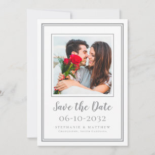 Photo Wedding Engagement Couple Modern Grey White Save The Date