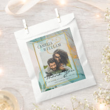 PHOTO WEDDING FAVOR BAGS Sea Glass Teal Gold Ink