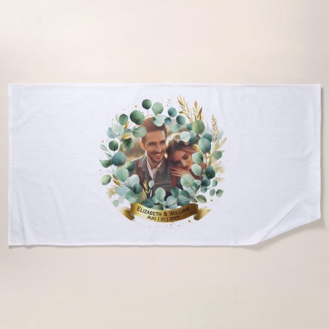 PHOTO Wedding Gift Newlyweds Anniversary Couples  Beach Towel (Front)