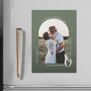Photo Wedding Green Save the Date Magnetic Card