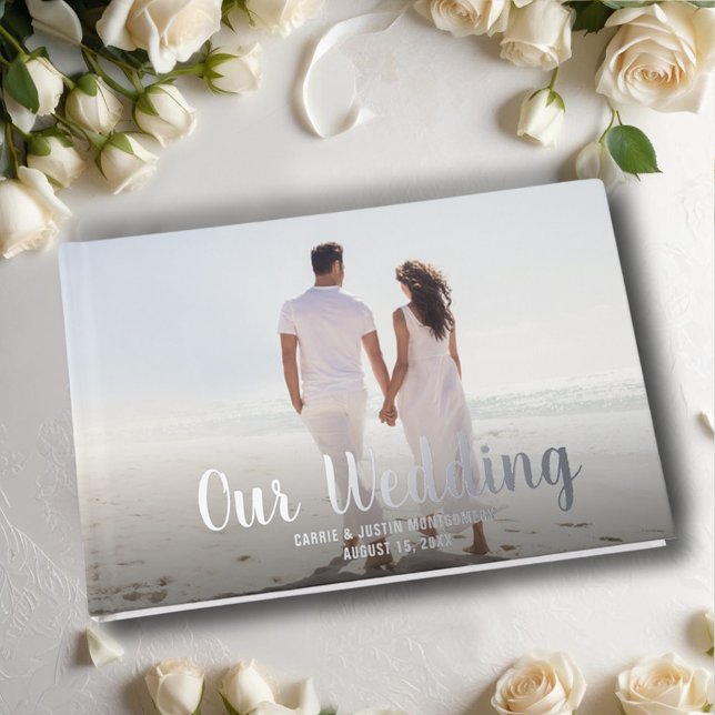 Photo Wedding  Guest Book (Wedding guest book features your photo with details in real foil, silver, gold or rose gold)