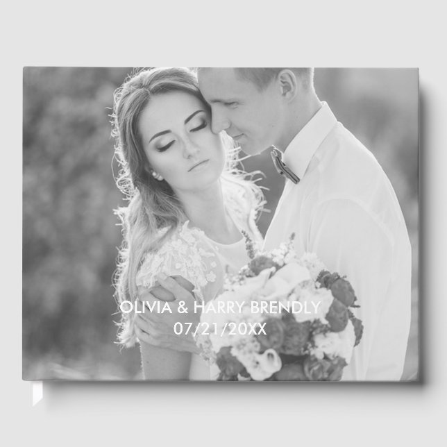 Photo Wedding Guest Book - White Text Overlay (Front)