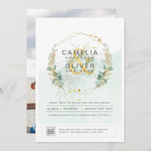Photo Wedding Invitation Botanical Greenery Gold