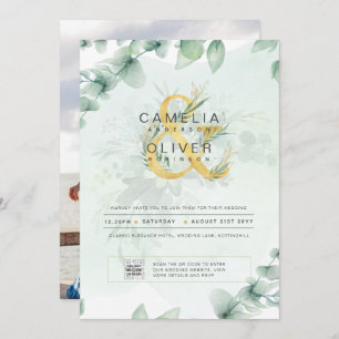 Photo Wedding Invitation Botanical Greenery Gold
