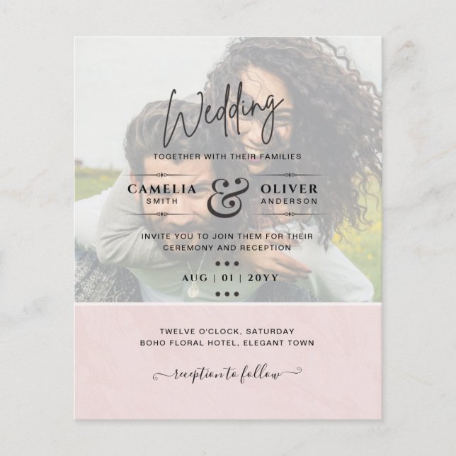 PHOTO WEDDING INVITATION Budget Overlay Text LeahG (Front)