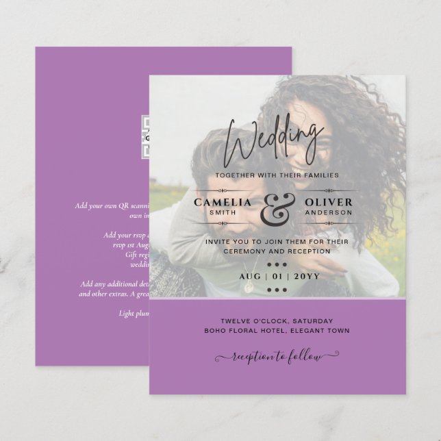PHOTO WEDDING INVITATION Budget Overlay Text LeahG (Front/Back)