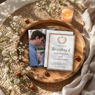 Photo Wedding Invitation Gold & White Minimalist