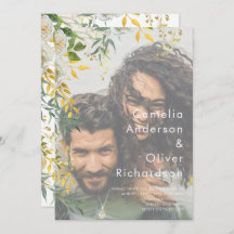 PHOTO WEDDING INVITATION Greenery Gold LeahG