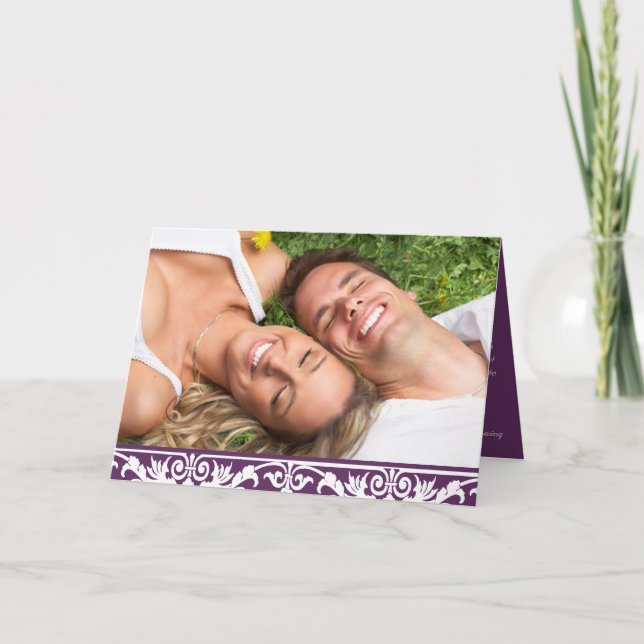 Photo Wedding Invitation-Plum & White Swirl Tree Invitation (Front)