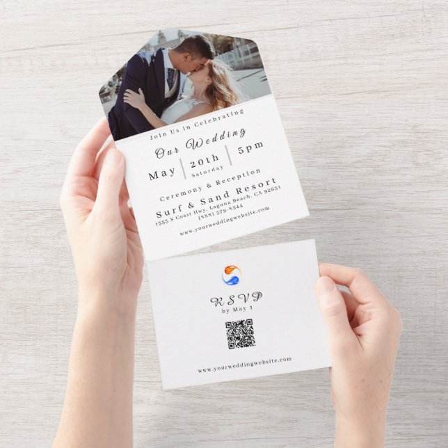 Photo Wedding Invitation-QR Code-Twin Flames- All In One Invitation (Tearaway)