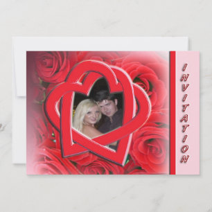 Photo Wedding Invitation - Red Roses and Hearts