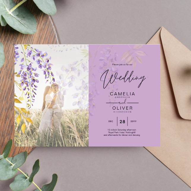 PHOTO WEDDING INVITATION Wisteria Floral BUDGET  (Creator Uploaded)
