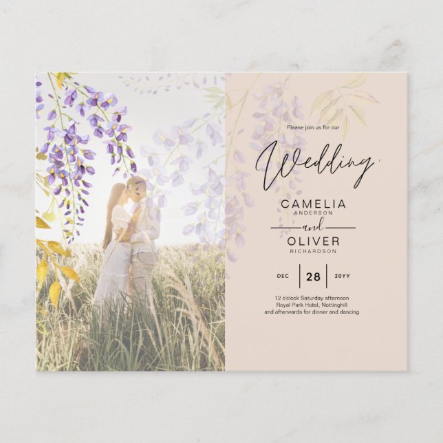 PHOTO WEDDING INVITATION Wisteria Floral BUDGET  (Front)