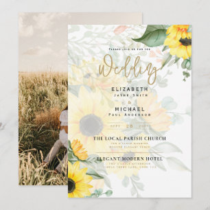 Photo Wedding Invitation with Sunflowers