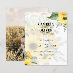 Photo Wedding Invitation with Sunflowers