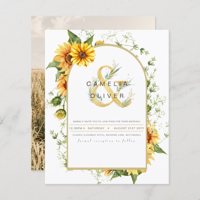 Photo Wedding Invitation with Sunflowers (Front/Back)