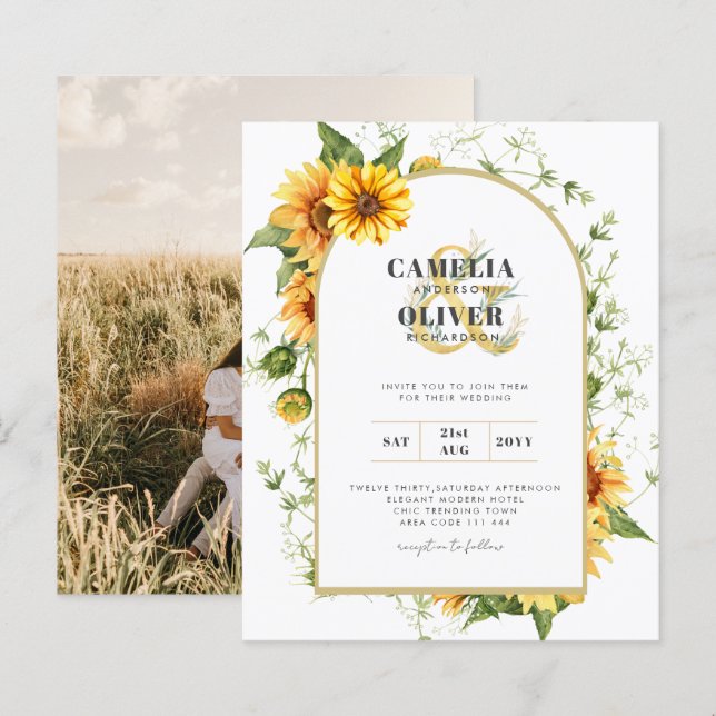 Photo Wedding Invitation with Sunflowers (Front/Back)