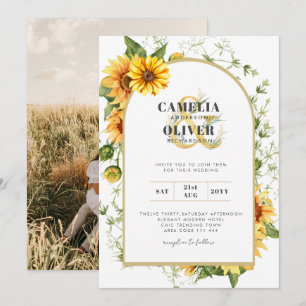 Photo Wedding Invitation with Sunflowers