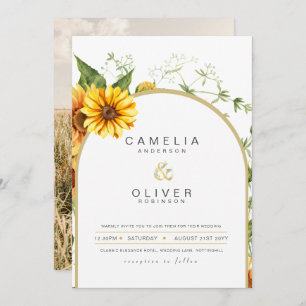 Photo Wedding Invitation with Sunflowers