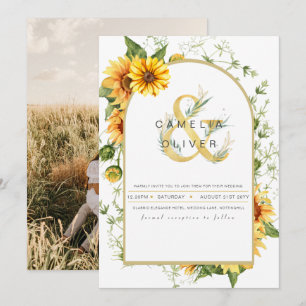 Photo Wedding Invitation with Sunflowers