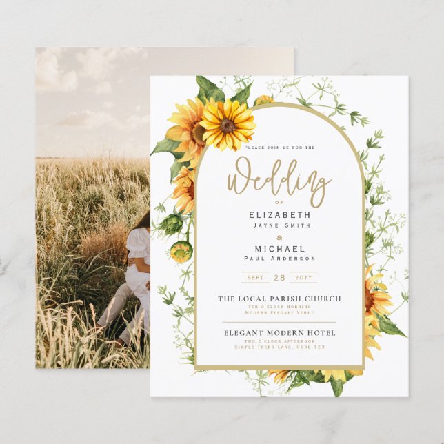 Photo Wedding Invitation with Sunflowers (Front/Back)