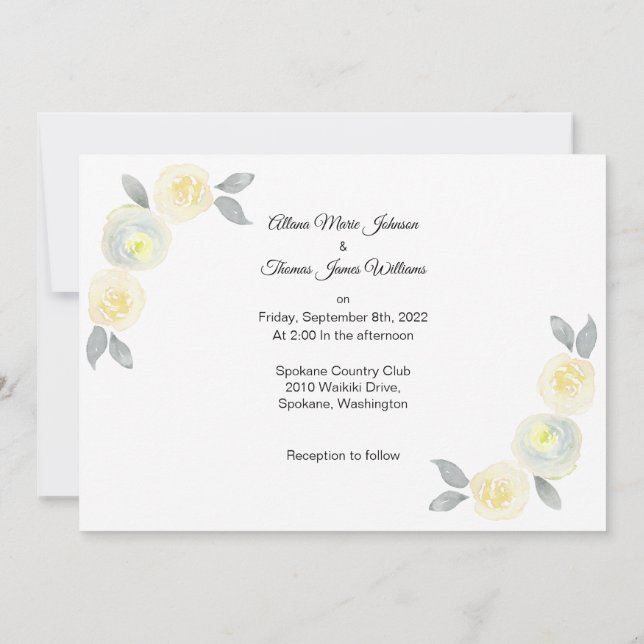 Photo Wedding Invitation - Yellow and Grey Floral (Back)