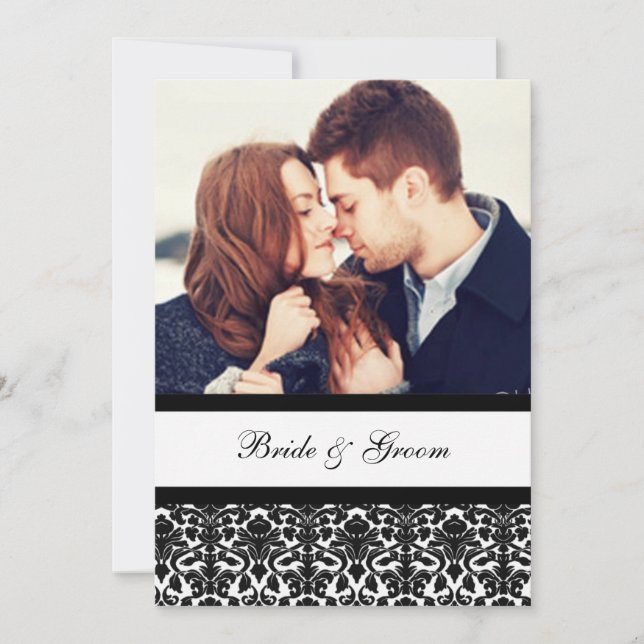 Photo Wedding Invitations Black Damask (Front)
