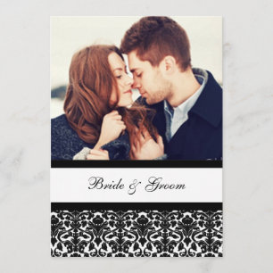 Photo Wedding Invitations Black Damask