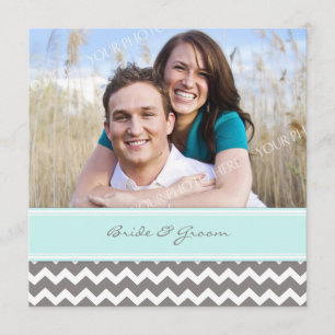 Photo Wedding Invitations Grey Blue Chevron