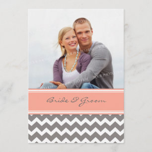 Photo Wedding Invitations Grey Coral Chevron
