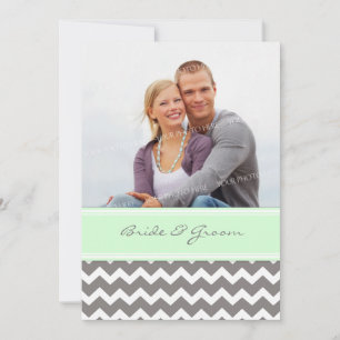 Photo Wedding Invitations Grey Mint Chevron