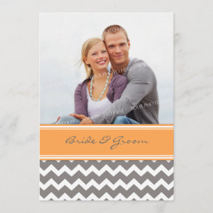 Photo Wedding Invitations Grey Orange Chevron