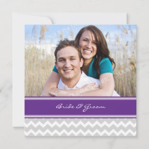 Photo Wedding Invitations Grey Purple Chevron