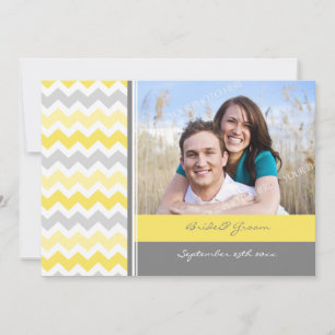 Photo Wedding Invitations Grey Yellow Chevron