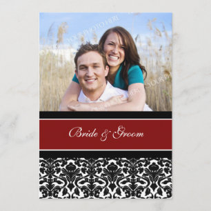 Photo Wedding Invitations Red Black Damask