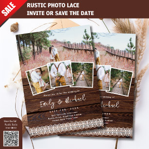 PHOTO WEDDING INVITATIONS RUSTIC LACE BOHO BARN   