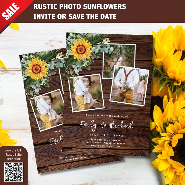 PHOTO WEDDING INVITATIONS RUSTIC SUNFLOWERS (Creator Uploaded)