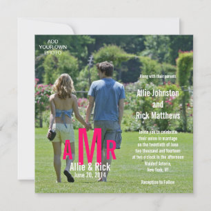 Photo Wedding Invitations Three Monograms Pink