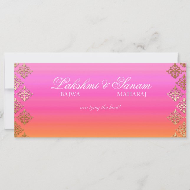 Photo Wedding Invite Indian Pink Orange Gold (Front)