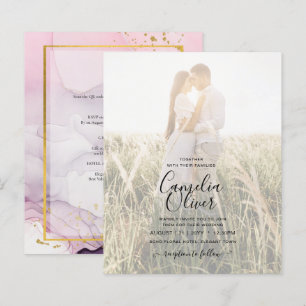 PHOTO WEDDING INVITE Pink Purple Lavender Gold INK