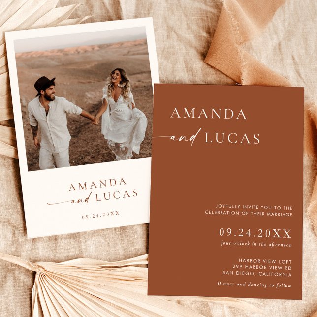 Photo Wedding Invite, Terracotta Modern Minimalist Invitation (Creator Uploaded)
