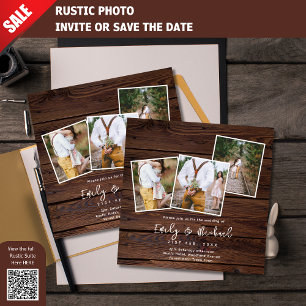 PHOTO WEDDING INVITES RUSTIC WOODLAND BARN SQUARE
